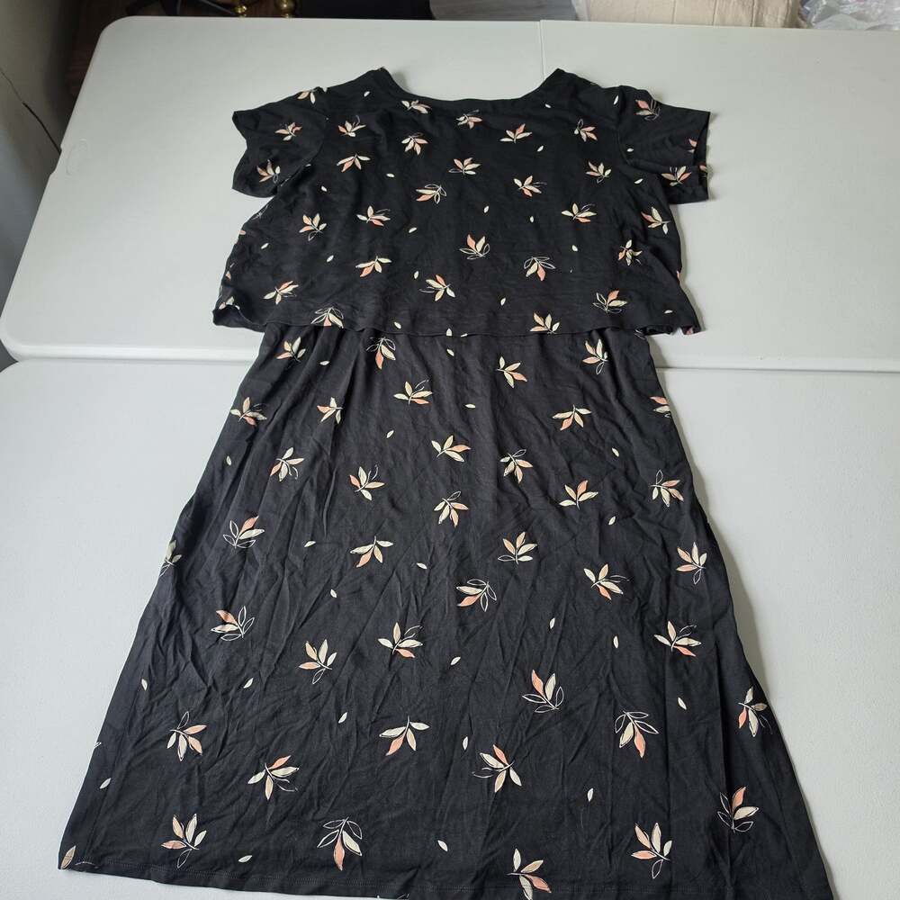 J Jill Dress Womens 2X Black Floral Wearever Jersey Maxi Layered Top Casual